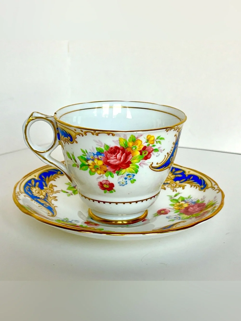 Royal Stafford 'Gloria' Floral Bone China Vintage 1950s Demitasse Cup Gold Trim